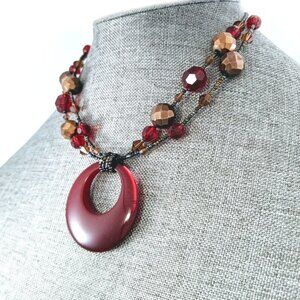 Lia Sophia Red Cinnabar Double Strand Beaded Necklace